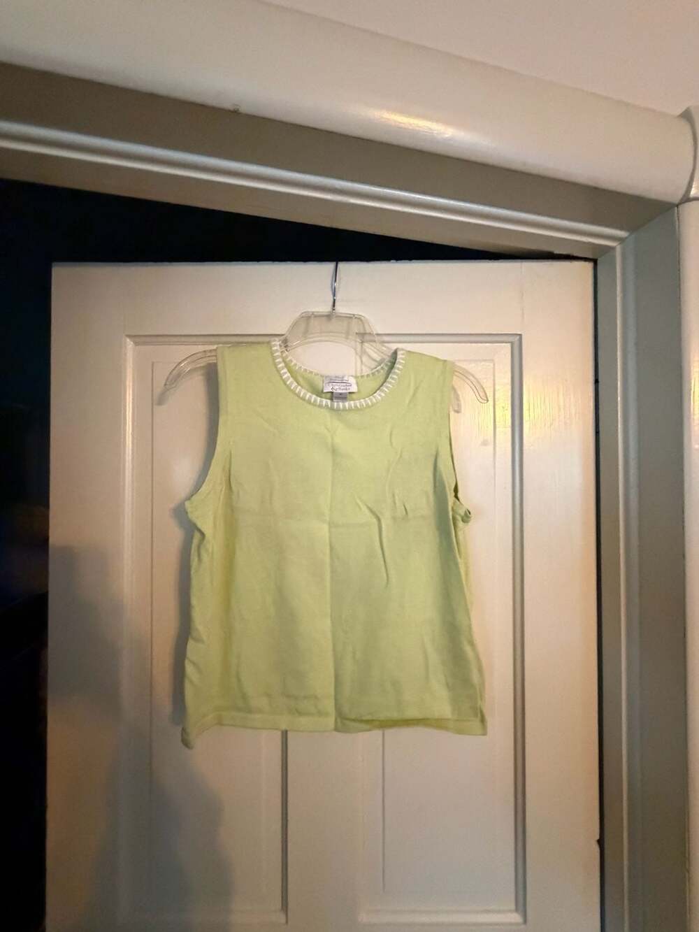 Christopher & Banks Sage Green Sleeveless Tank Top Size M Cotton Beaded Trim